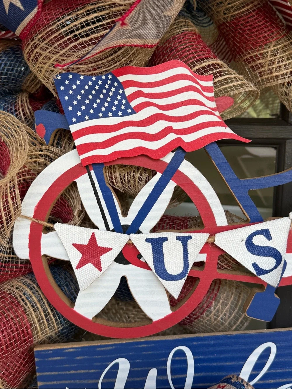 Patriotic Welcome Wreath - Red, Blue & Natural